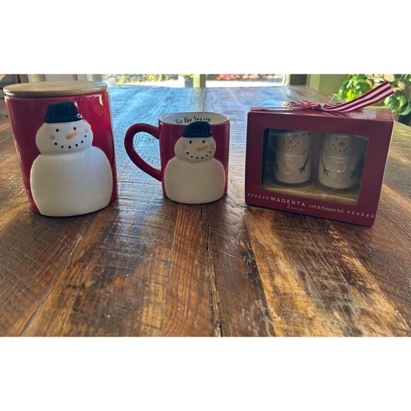 Magenta Home Snowman Canister Mug Salt & Pepper Shaker Set - Picture 1 of 15